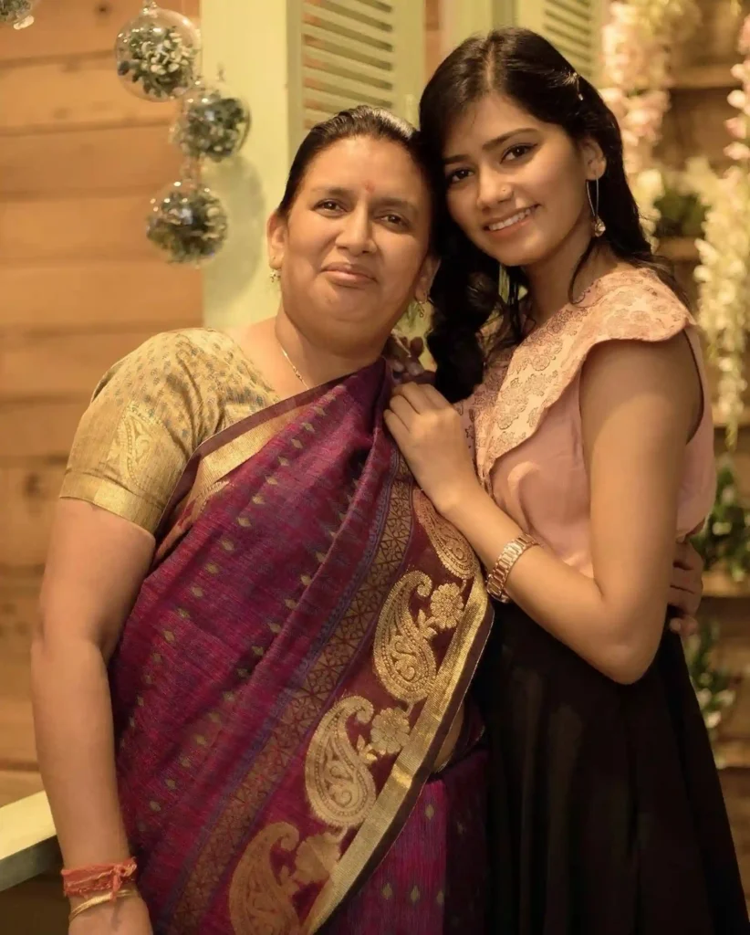 Poonam P Bisht with mother on Mom's birthday
